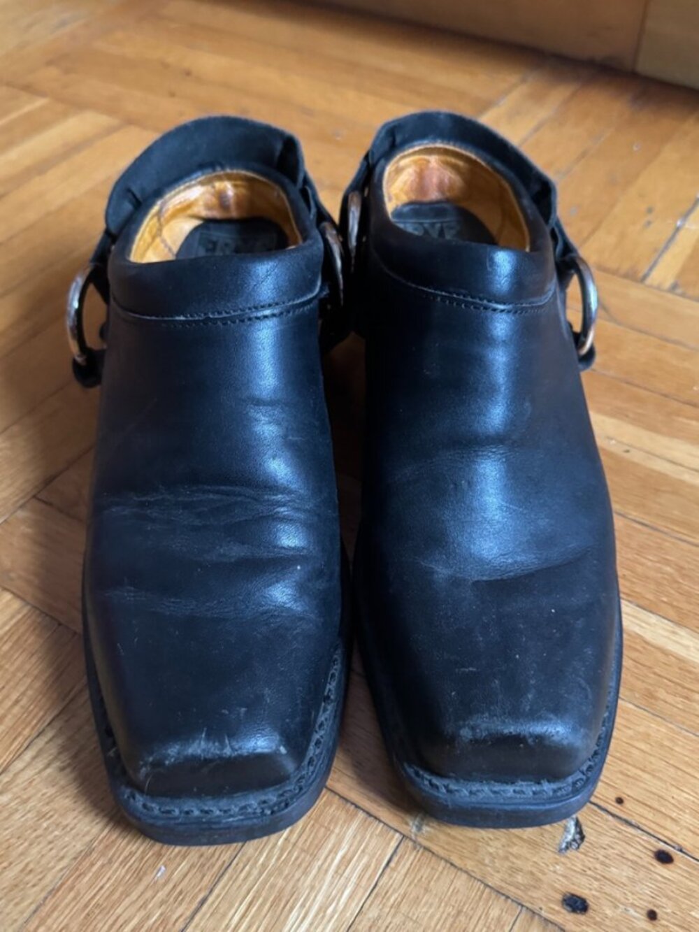 Frye Black Leather Belted Harness Clog Size 7.5